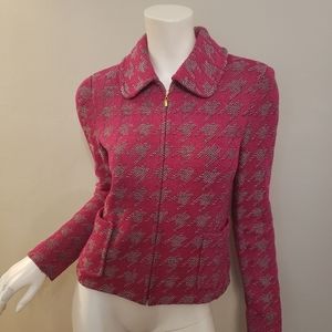 ST. JOHN HOUNDSTOOTH PINK TWEED JACKET KNIT BLAZER
